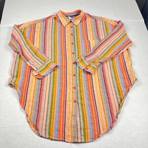 Pilcro Button Down Tunic Shirt Striped Long Sleeve Boho Casual Breathable S/M